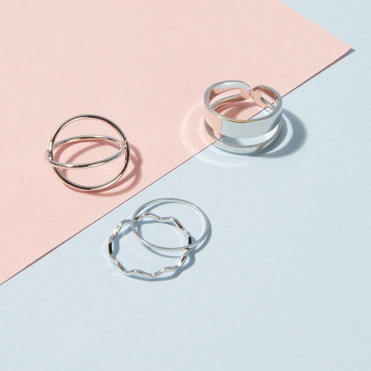 Set of 4 Chic Silver Plated Rings Combo