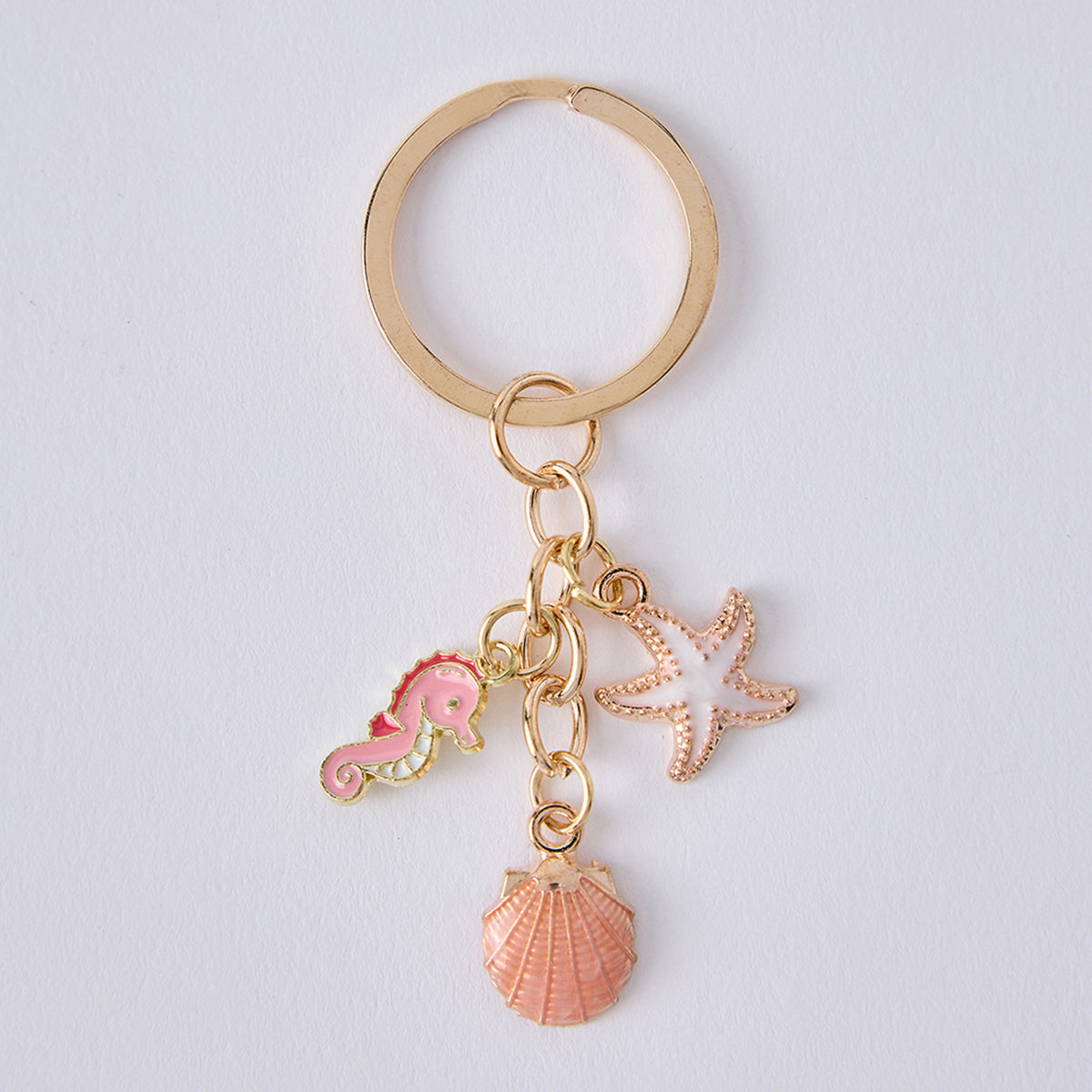 Gold Plated Pink Sea Shells Keychain