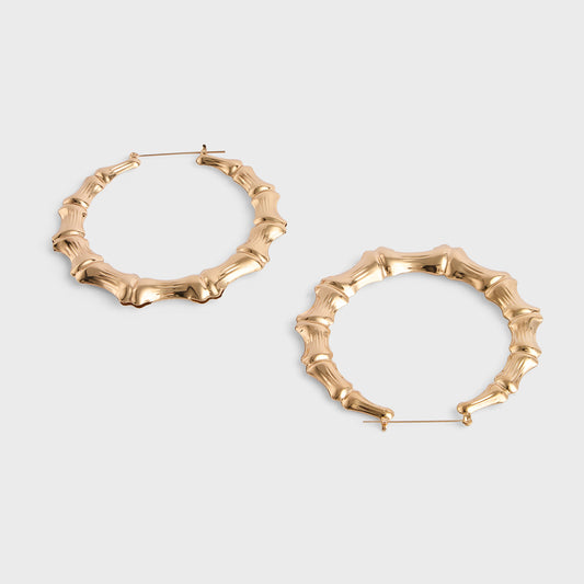 Gold Textured Round Oversized Hoop Earrings