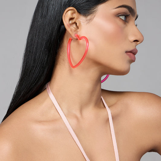 Pink Heart Shaped Hoop Earrings