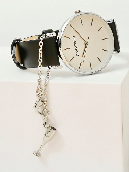 Silver-Plated Wine Glass Watch Charm