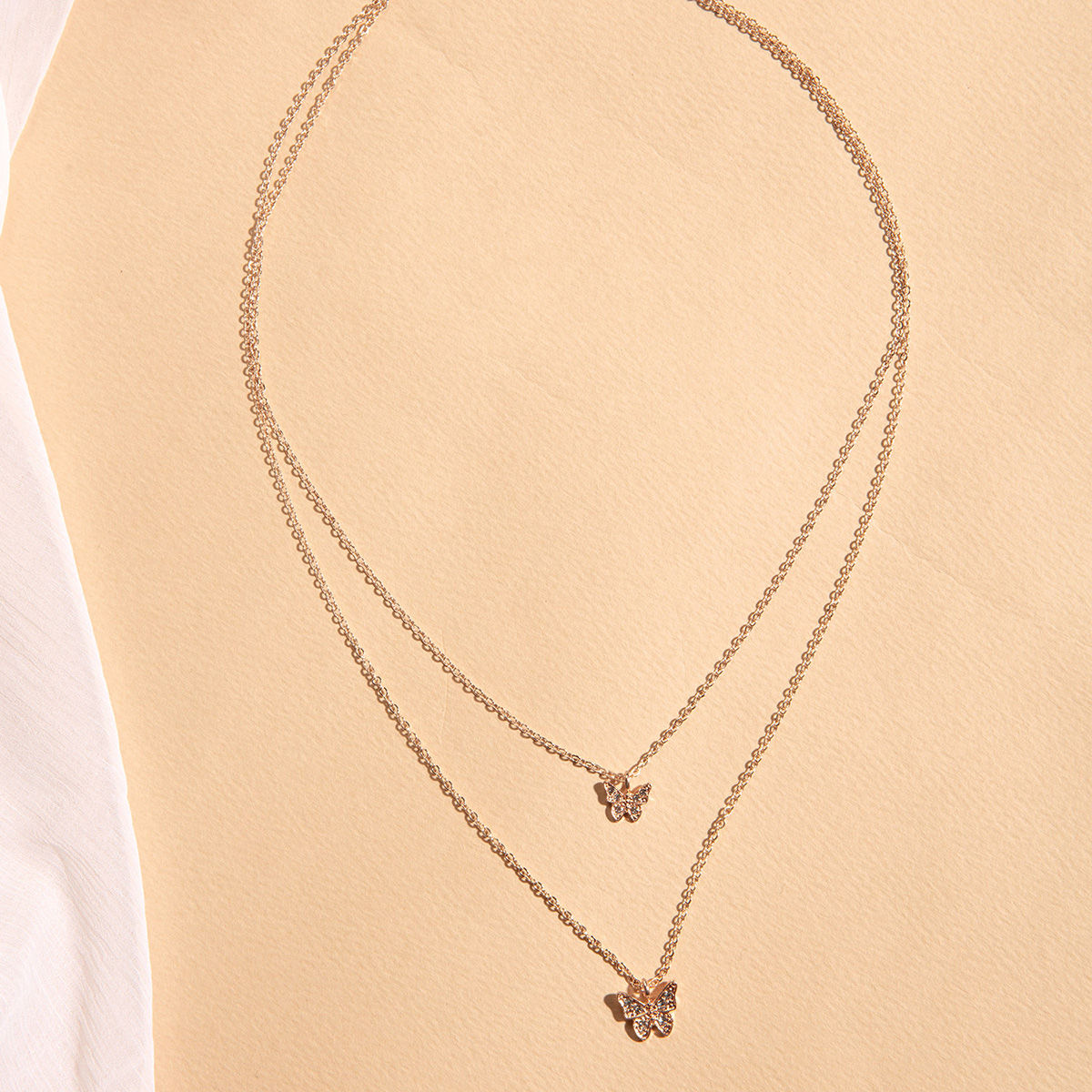 Gold Double Layered Butterfly Chain Necklace