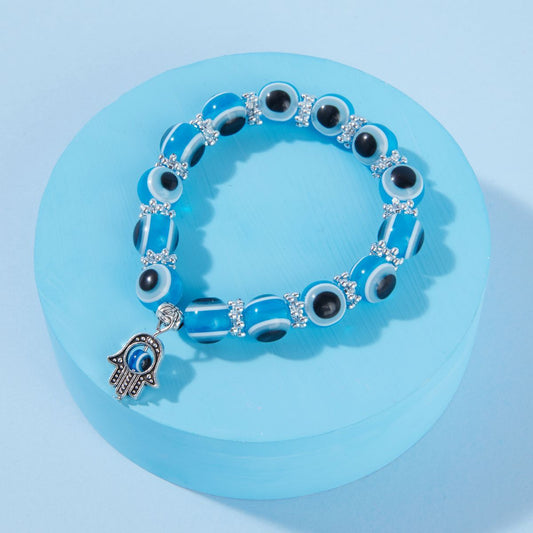 Pipa Bella by Nykaa Fashion Beaded Silver and Light Blue Evil Eye Bracelet