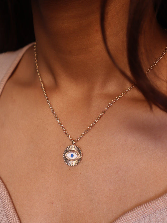 Minimal Evil Eye Pendant Gold Plated Necklace