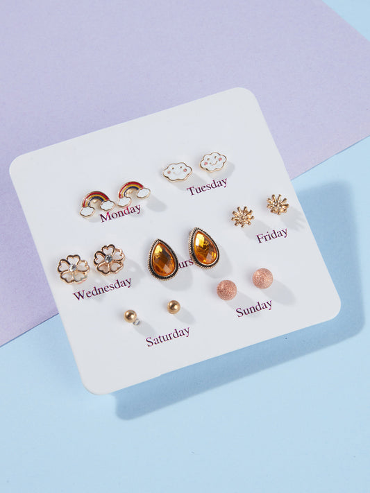 Set of 7 Multi-Colour Stud Earrings Combo