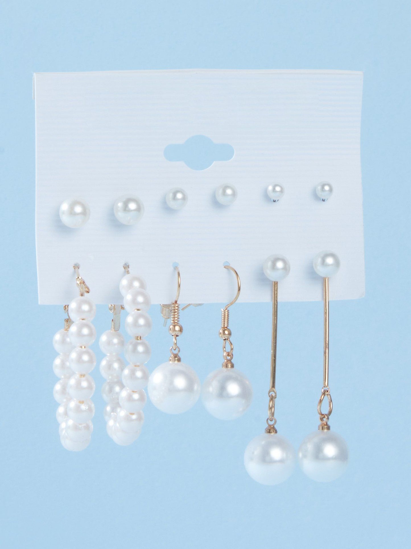 Set of 6 Contemporary Pearl Stud and Hoop Earrings Combo