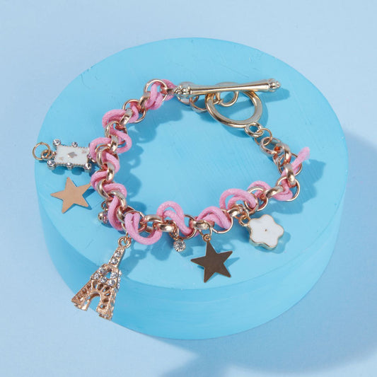 Pipa Bella by Nykaa Fashion Gold Plated Charm Bracelet with Pink Thread