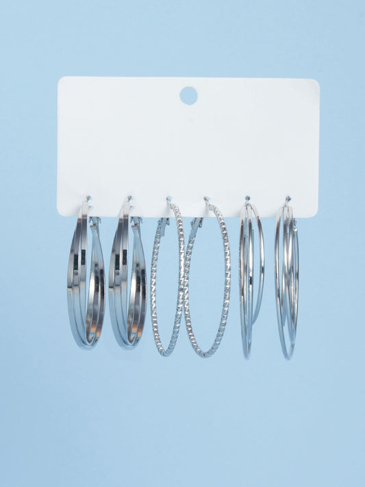 Set of 3 Classic Silver Hoop Earrings Combo