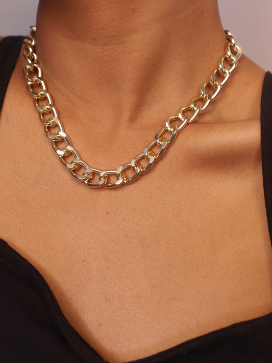 Statement Gold Plated Link Chain Choker Necklace