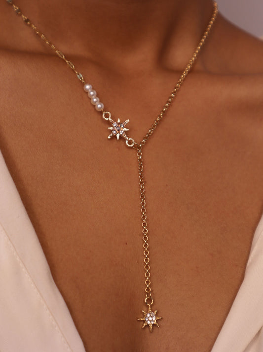 Dainty Gold Plated Layered Lariat Necklace