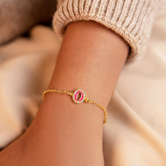 Pink CZ Studded O Initial Bracelet