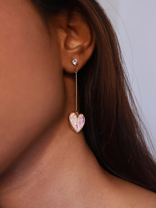 Minimal Pink Heart Enamel Earrings