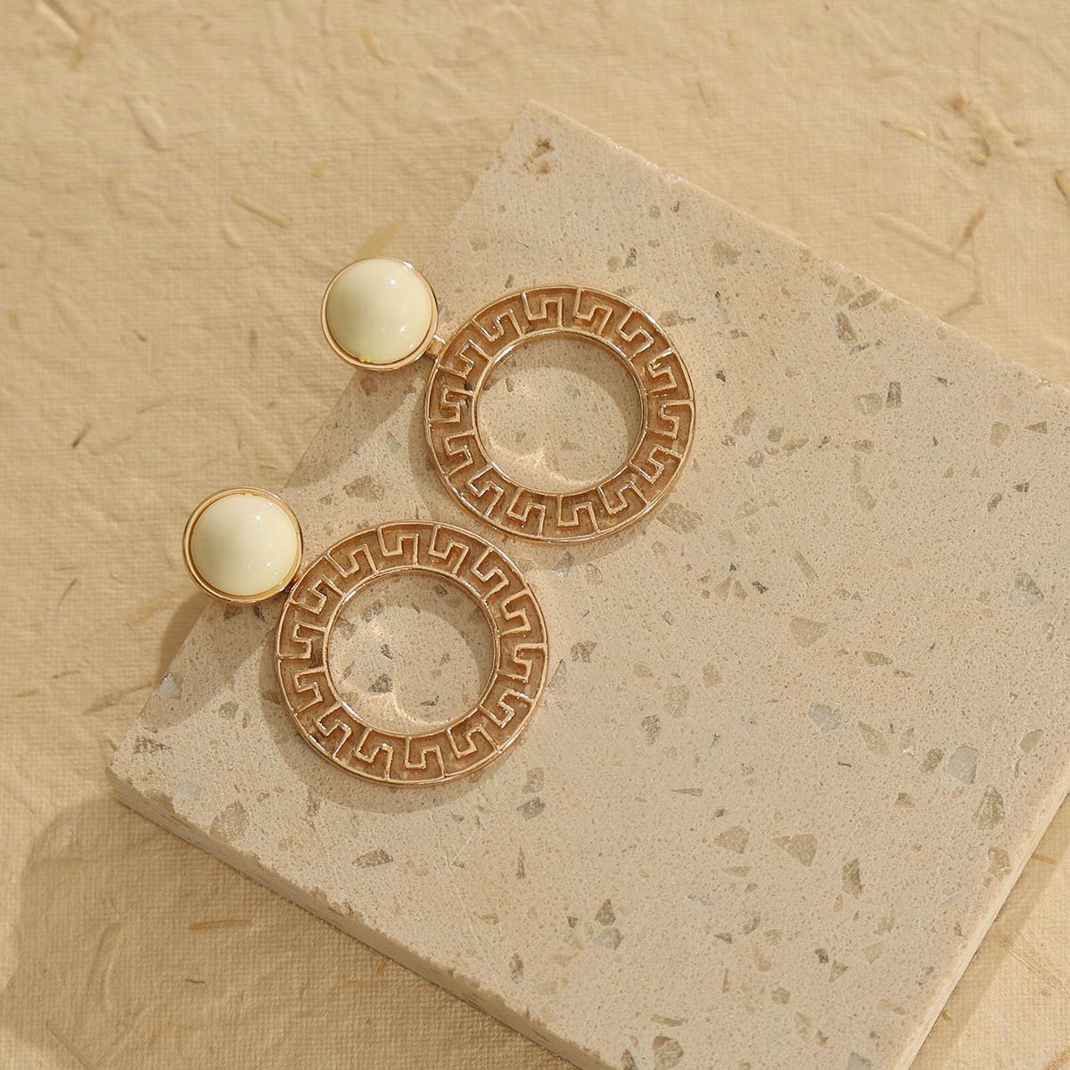 White Brown Tinted Sunglass, Minimal Gold Toned Pendant & White Patterned Dangler Rakhi Gift Set