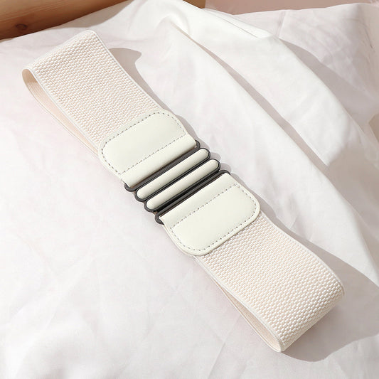 Classic Off White Wide Faux Leather Interlock Belt