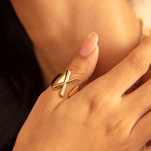 X Initial Gold Letter Ring