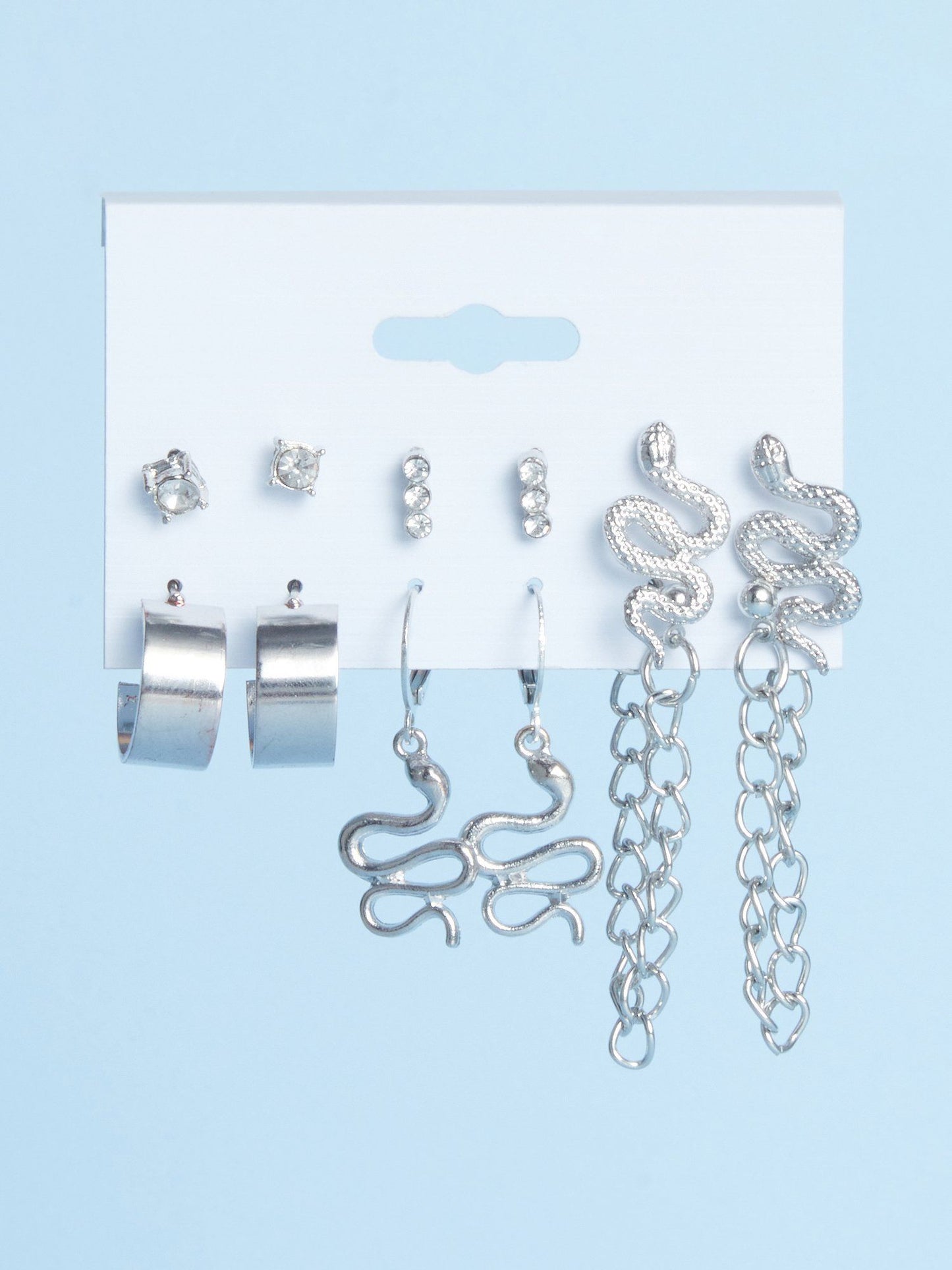 Set of 6 Classy Silver Stud and Hoop Earrings Combo