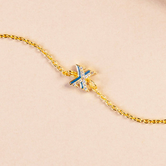 Blue CZ Studded X Initial Bracelet