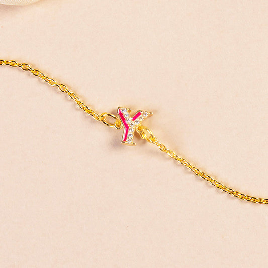 Pink CZ Studded Y Initial Bracelet