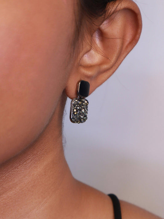 Trendy Black and Silver Stone Dangler Earrings