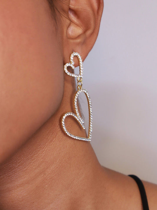 Double Heart Gold Earrings