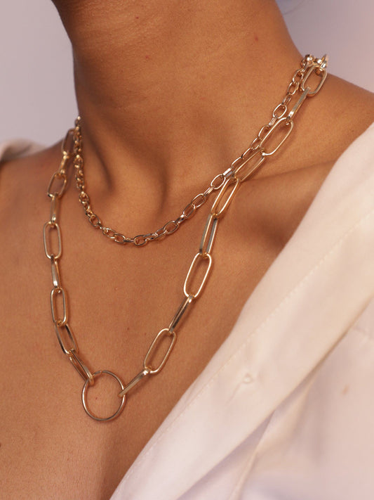 Statement Gold Plated Layered Link Chain Necklace