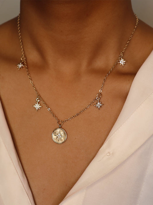 Dainty Gold Plated Layered Necklace with Star Charms