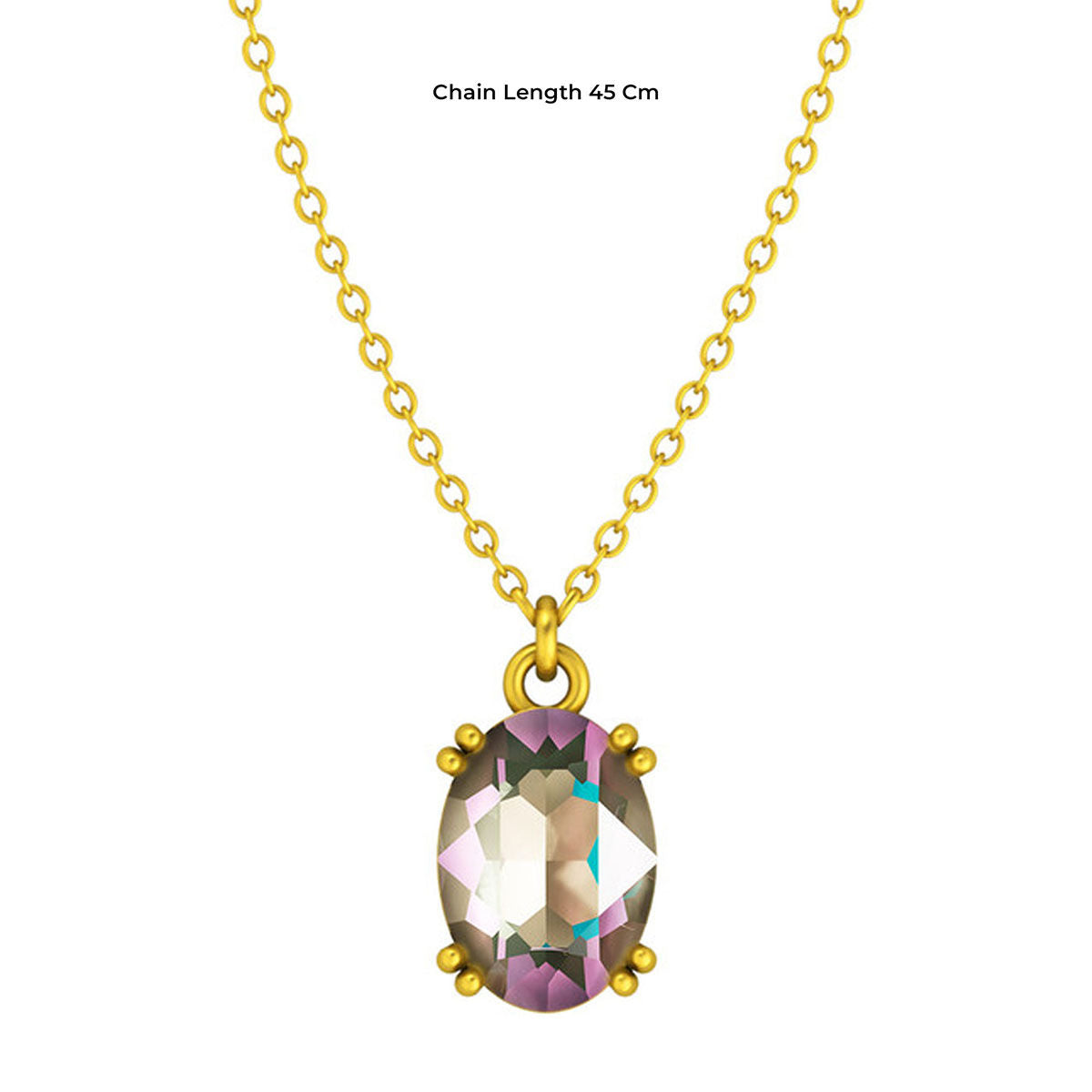 Lily And Dew Oval Shaped Brass 18K Gold Plated Chain Pendent Necklace Studded With Rainbow Colored Swarovski Crystal For Women And Girls.