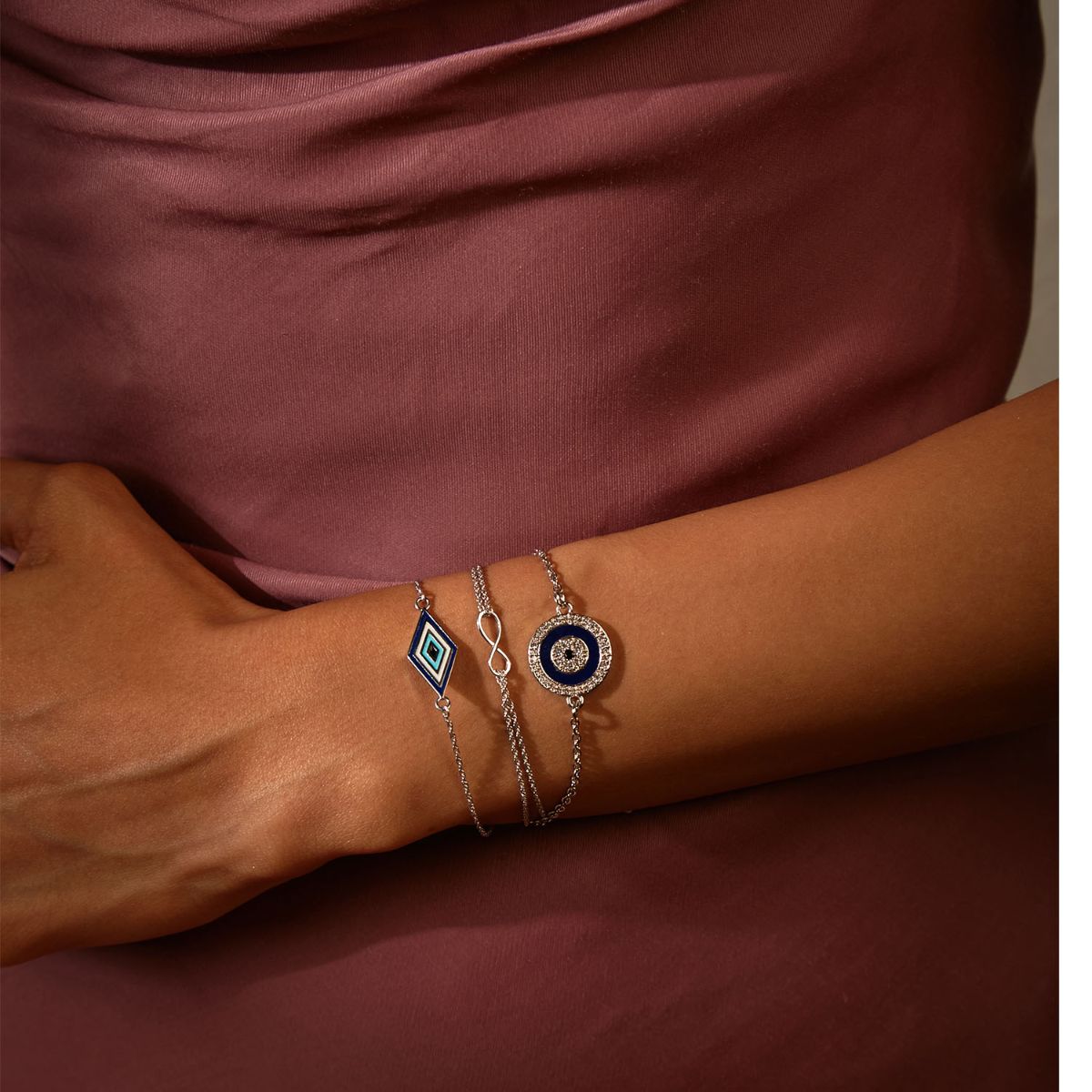 Minimal Silver Plated Enamel Evil Eye Bracelet