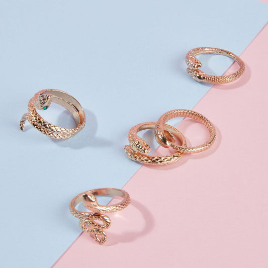 Pipa Bella by Nykaa Fashion Set of 5 Gold Plated Serpent Rings Combo