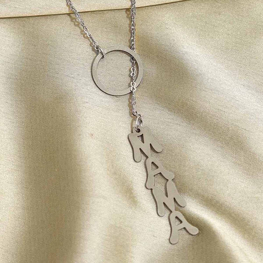 Mama Silver Plated Lariat Loop Necklace