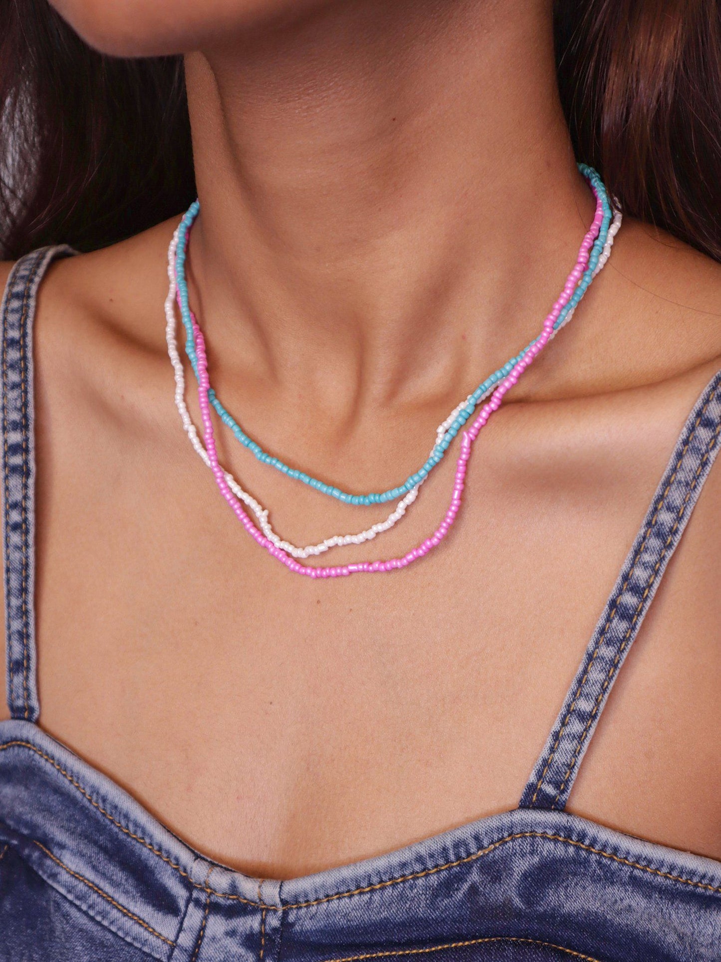 Three Layered Y2K Multi Color Beaded Necklace