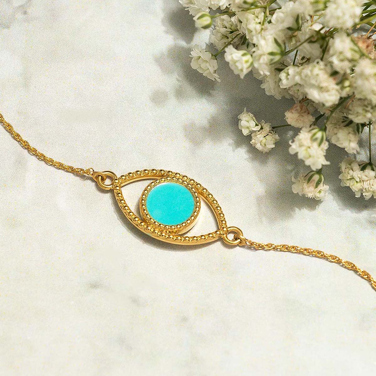 Pipa Bella Gold Plated Evil Eye Bracelet With Light Blue Color