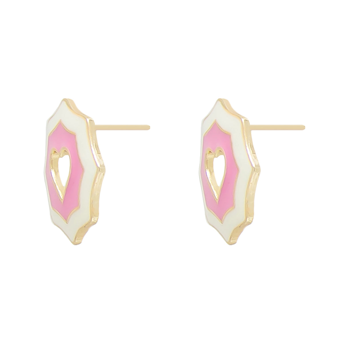 Pink and White Heart Enamel Stud Earrings