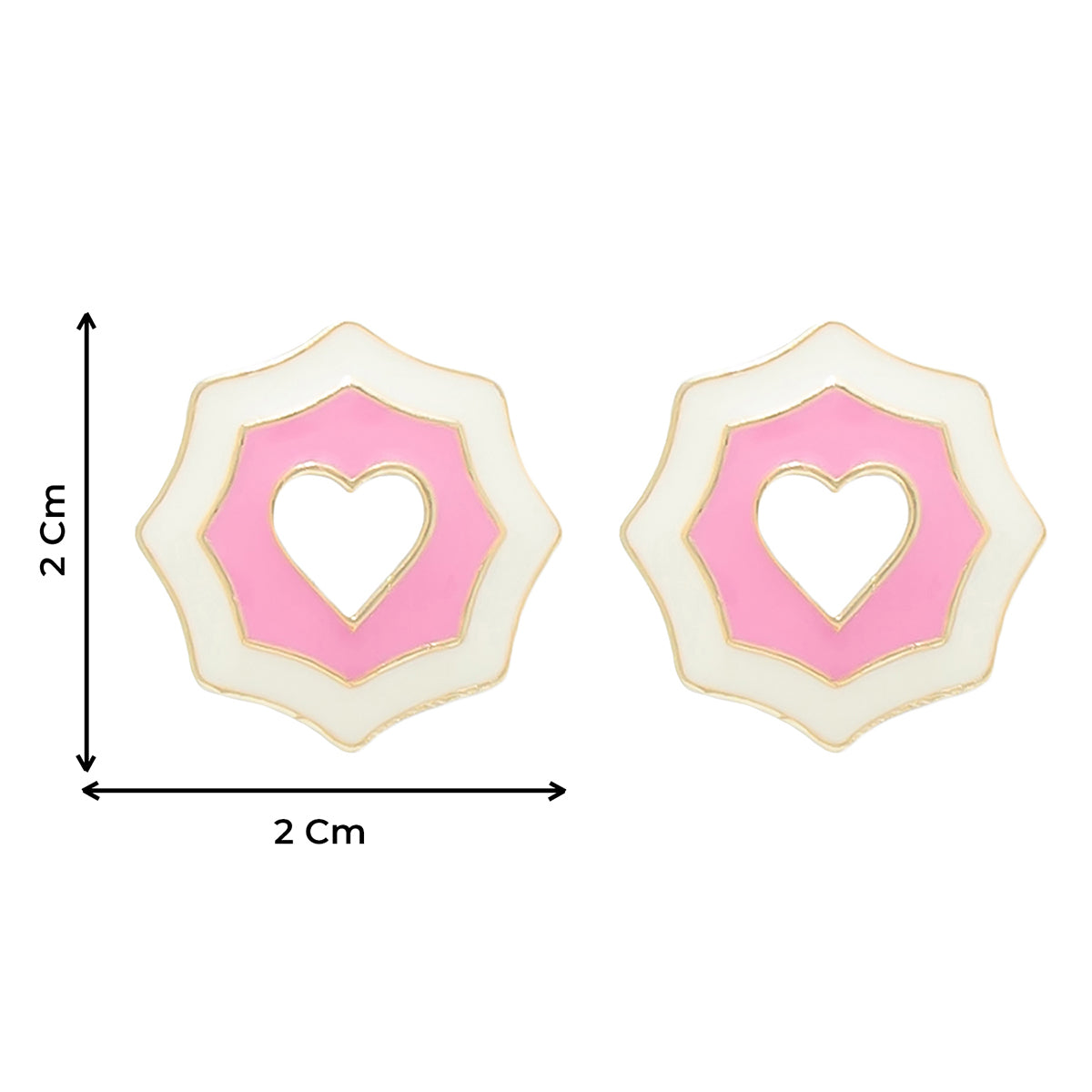 Pink and White Heart Enamel Stud Earrings