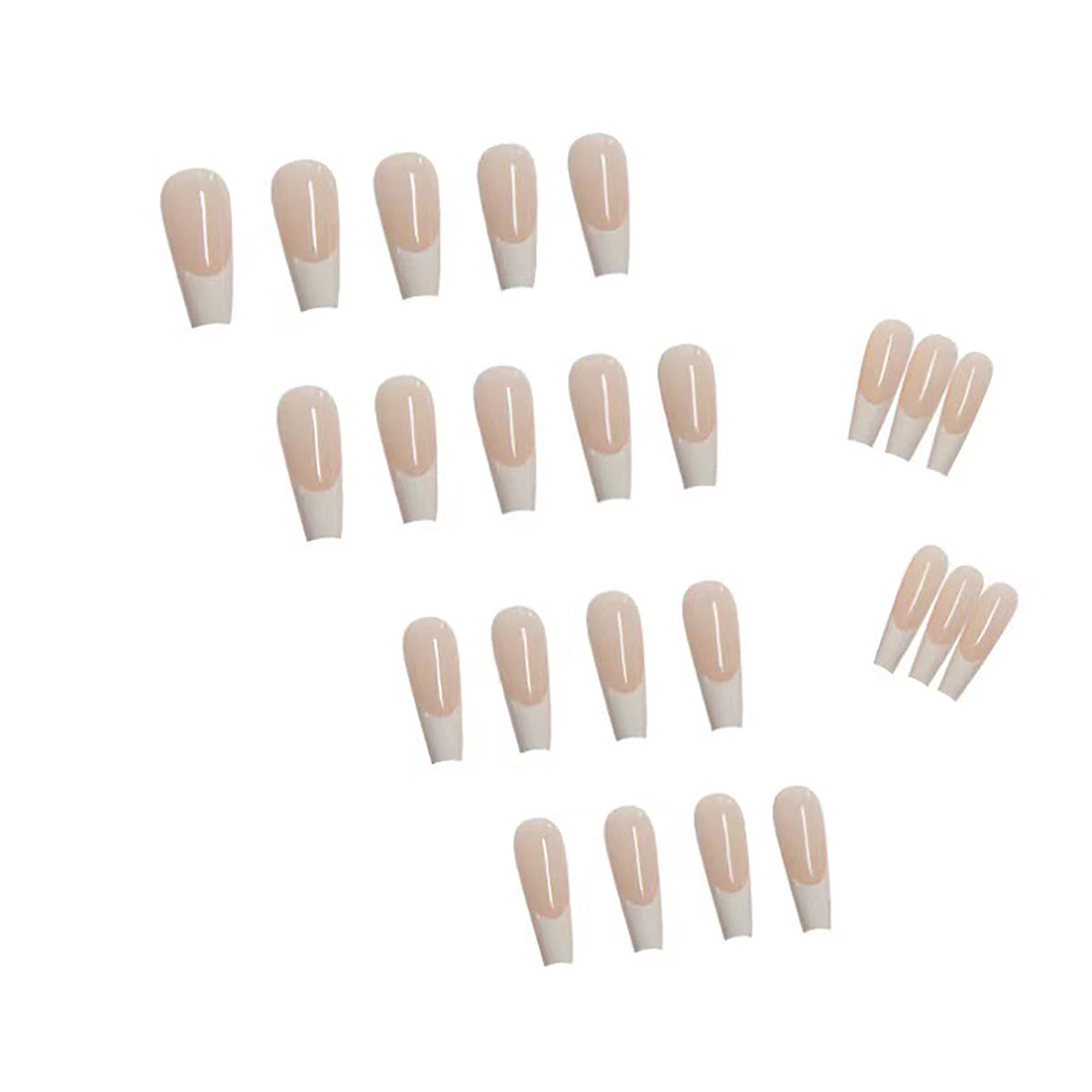 Classic Long French Manicure Stick On Nails