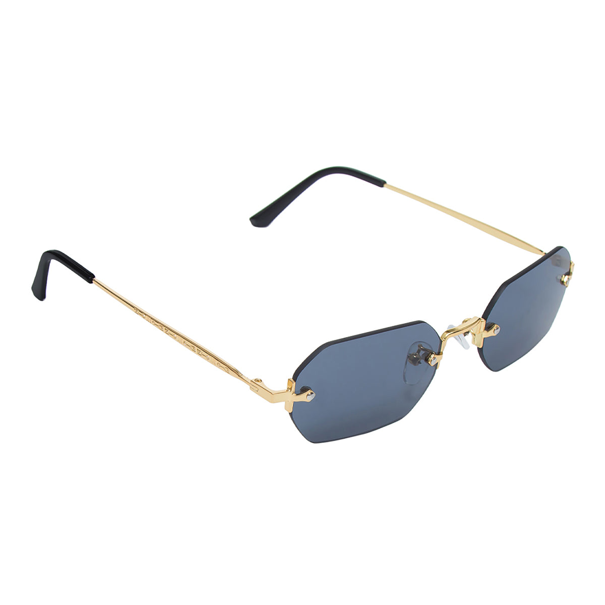 Black Retro-Vintage Round Rimless Tinted Sunglasses with Light Gray Sunwear  Lenses - Sunrise