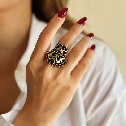 Festive Gold Textured Temple Ring