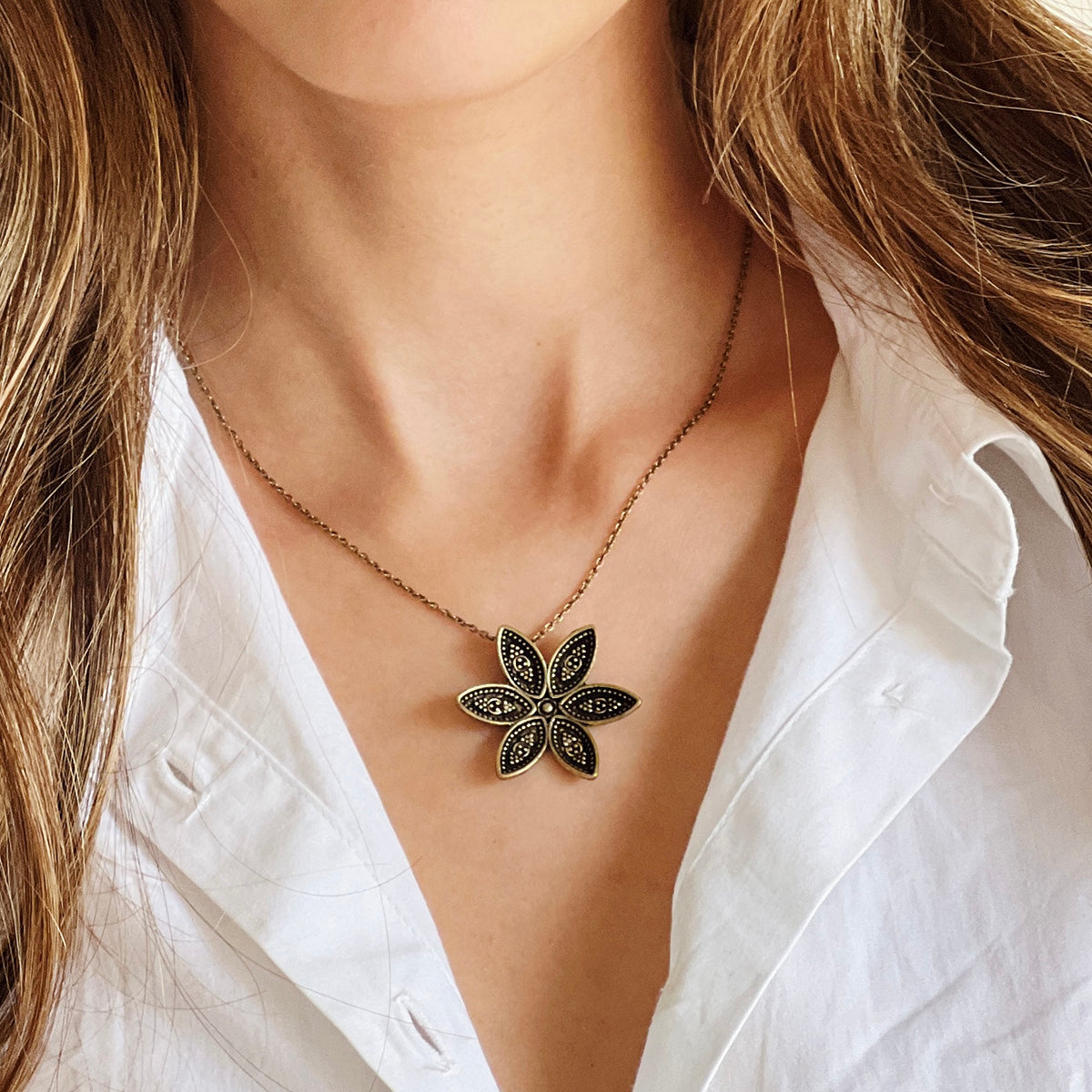 Festive Black & Gold Floral Statement Necklace