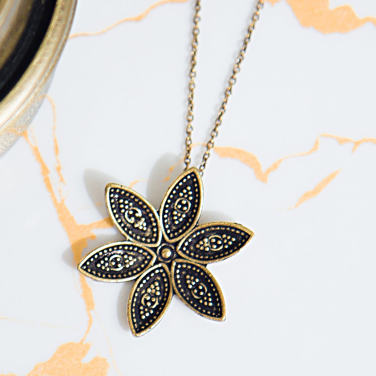 Festive Black & Gold Floral Statement Necklace