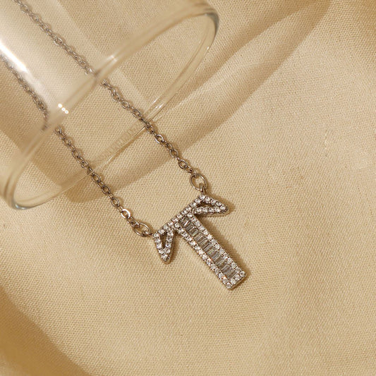 Silver Clear Crystal Studded T Initial Pendant