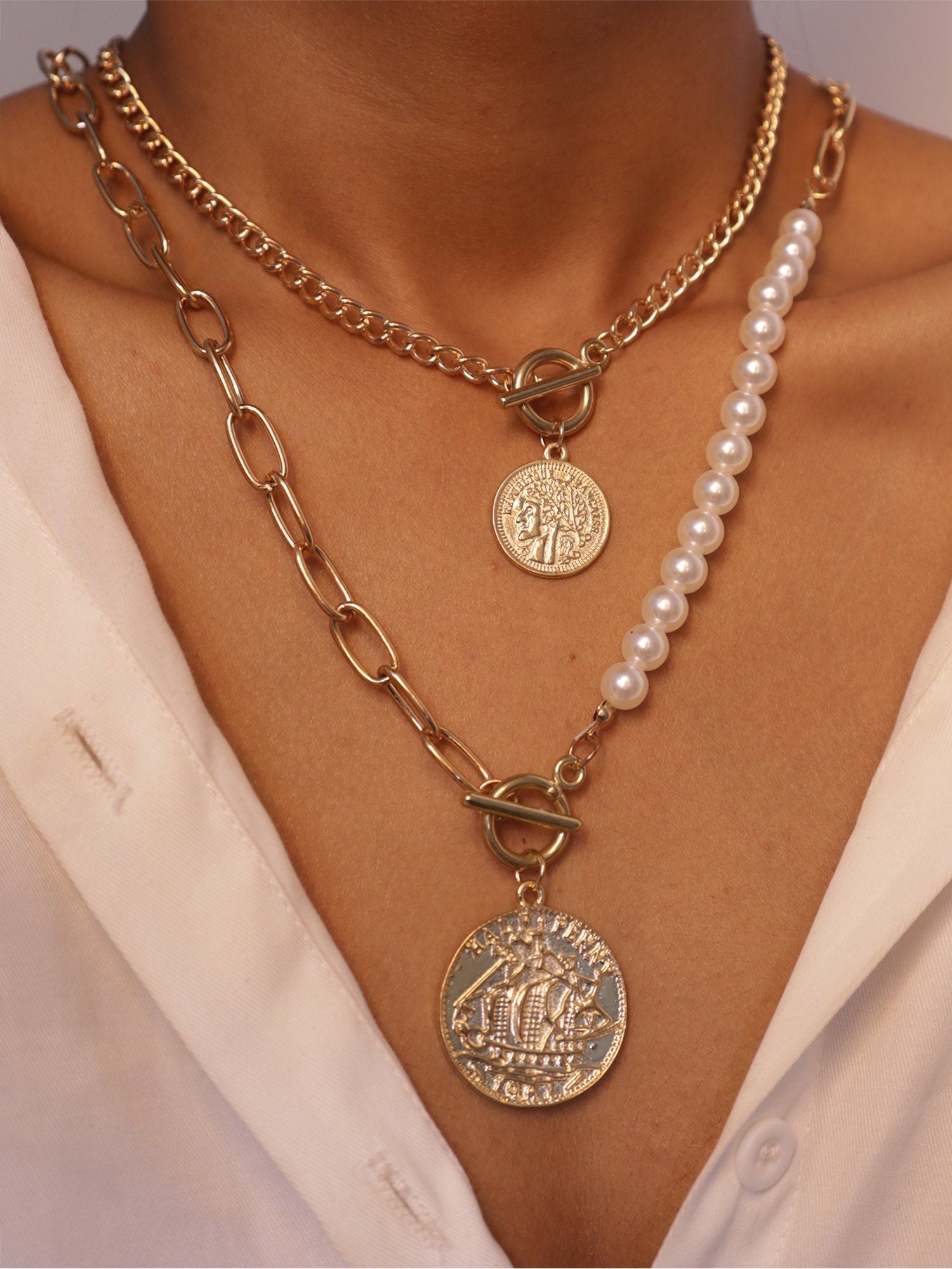 Coin pendant clearance layered necklace