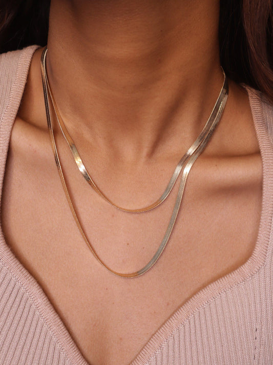 Sleek Two Layered Snake Chain Necklace