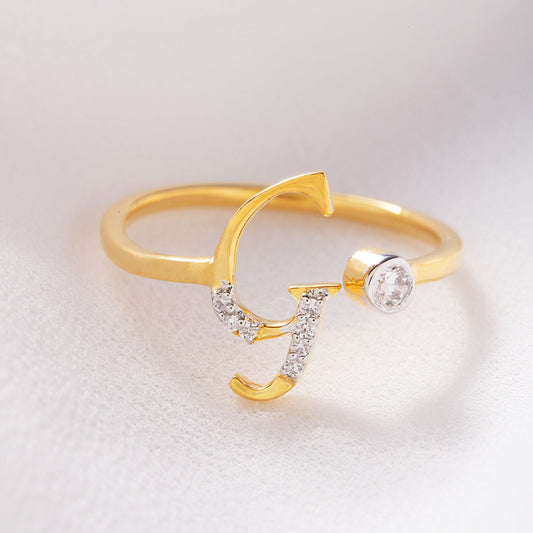 Gold-Plated 925 Sterling Silver Stone Studded Initial G Ring