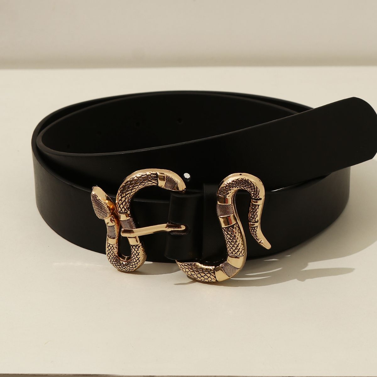 Black Faux Leather Serpent Buckle Belt – www.pipabella.com