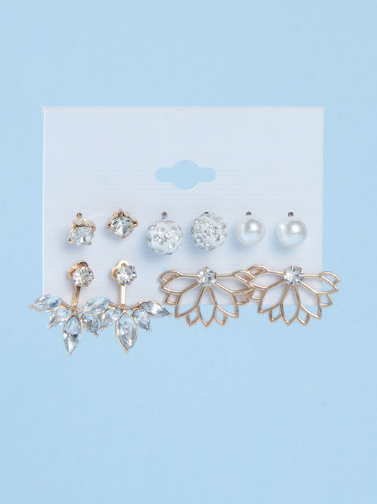 Set of 6 Ivory and Gold Stud Earrings Combo