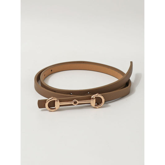 Beige Faux Leather Golden Double Buckle Belt