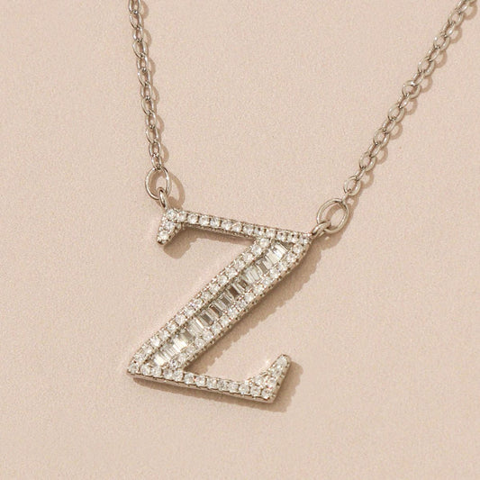 Silver Clear Crystal Studded Z Initial Pendant