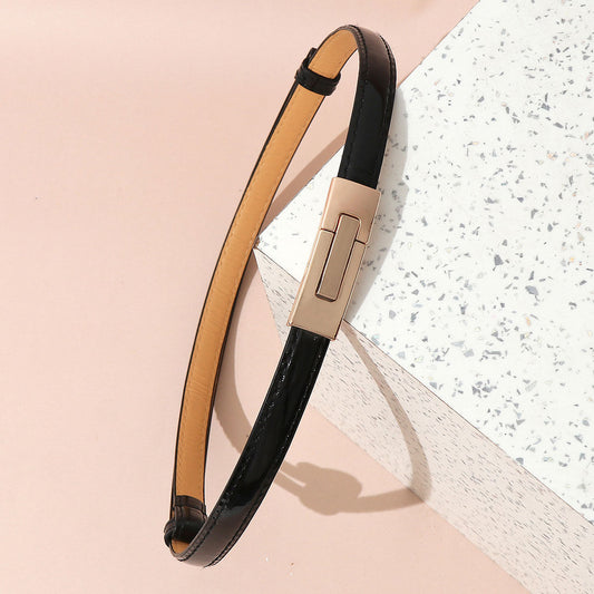 Minimal Black Faux Leather Gold Clasp Buckle Belt