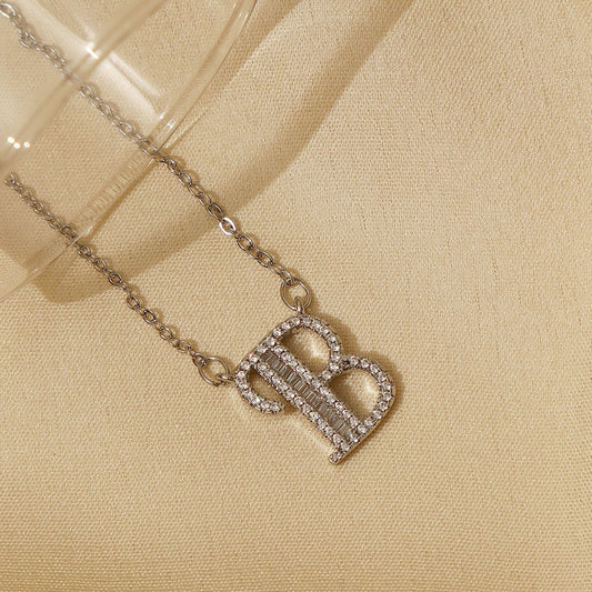 Silver Clear Crystal Studded B Initial Pendant