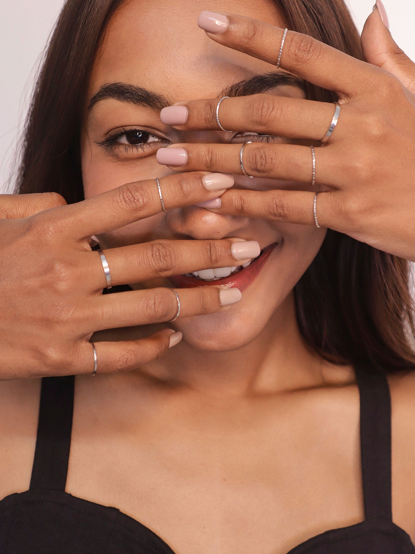 Set of 10 Dainty Silver Plated Rings Combo